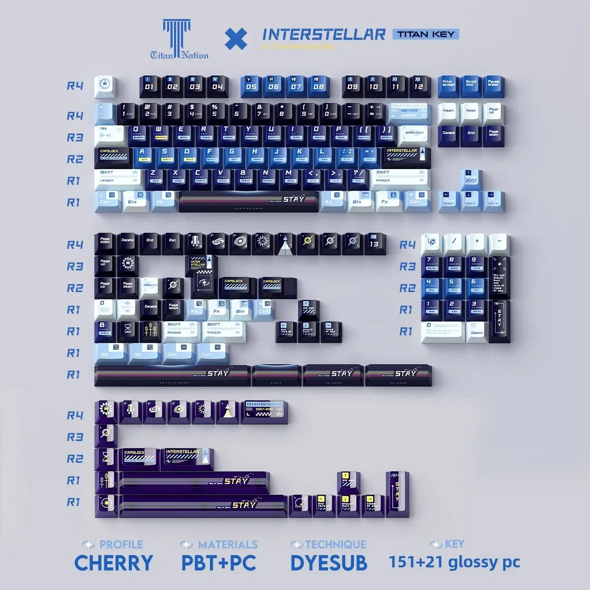 Titan Nation Interstellar Crossing Keycaps Original Height PBT Material PC Transparent Thermally Sublimated HighQuality 144 Keys