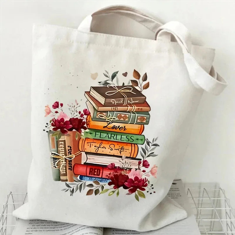 Just A Girl Who Loves Books Canvas Tote Bag - Vintage Rose Reusable Shopper for Book Lovers