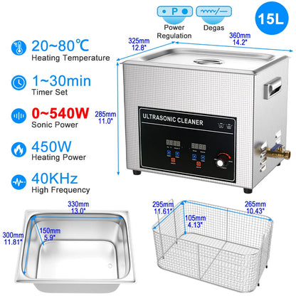 Ultrasonic Bath Cleaner 3–30L 220V – Dental & Industrial Washing Machine