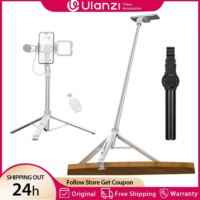 Ulanzi TT88 1.44M Overhead Selfie Stick Tripod – Magnetic Clamp, Wireless Remote, for Vlog & Live