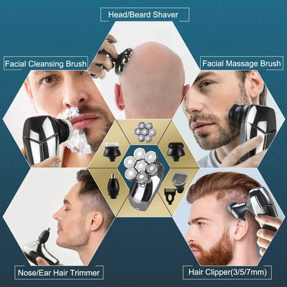 DUTRIEUX 5-in-1 7D Head Shaver for Men – Cordless, Wet & Dry, LED Display, Waterproof, Grooming Kit