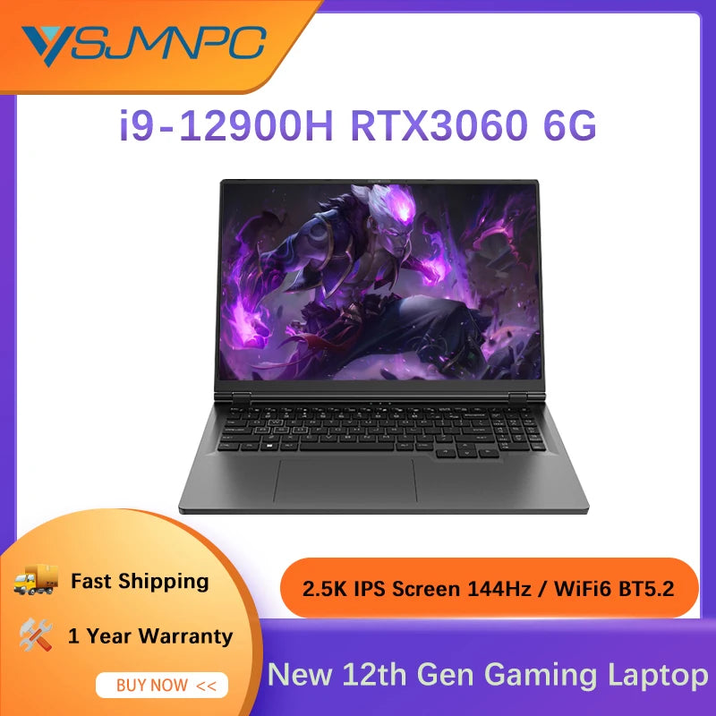 16.1" Gaming Laptop Intel i9-12900H NVIDIA RTX 3060 6G – 2.5K 144Hz RGB Windows 11 WiFi 6