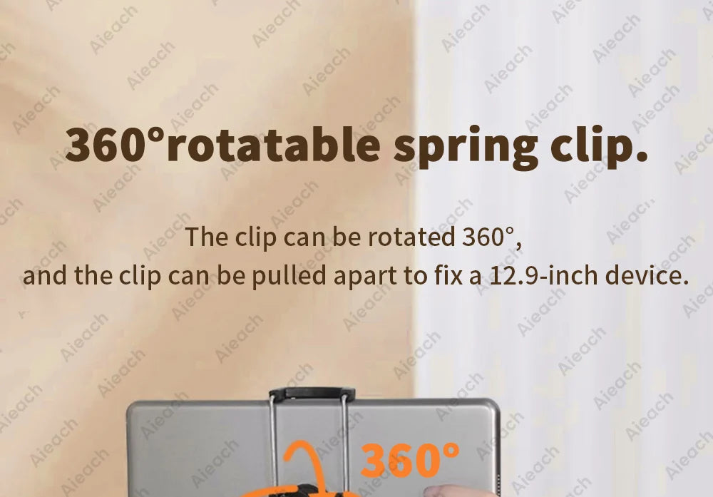 AIEACH 360° Rotating Bed Tablet Stand – 90cm Metal Arm, Fits 4.7–12.9" Phones & Tablets