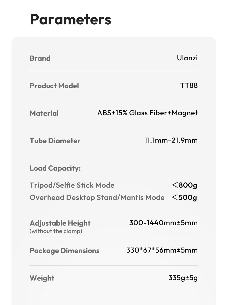 Ulanzi TT88 1.44M Overhead Selfie Stick Tripod – Magnetic Clamp, Wireless Remote, for Vlog & Live