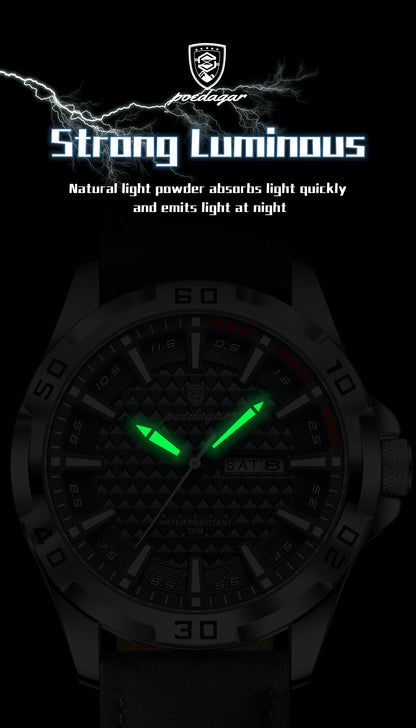 POEDAGAR Men's Luxury Wristwatch – Waterproof, Luminous, Date & Week Display, Quartz Sport Leather