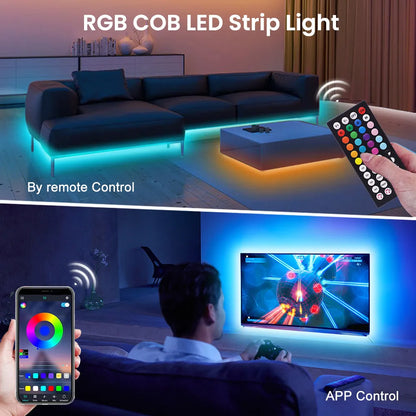 WiFi Bluetooth RGB COB LED Strip Light – 576 LEDs, 24/44 Key Remote, Flexible Tape Kit