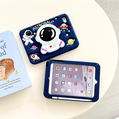3D Cartoon Astronaut Kids iPad Case – Silicone, Shockproof, Kickstand, iPad Mini/Air/Pro