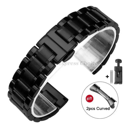 Curved End Solid Stainless Steel Watch Strap – Universal 12–24mm with Butterfly Clasp