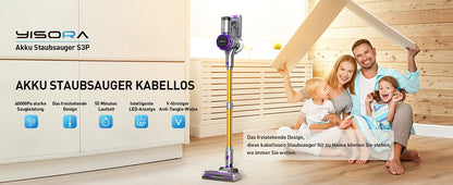 YISORA S3P Cordless Vacuum Cleaner – 40Kpa, 55 Min, Touchscreen, Pet Hair