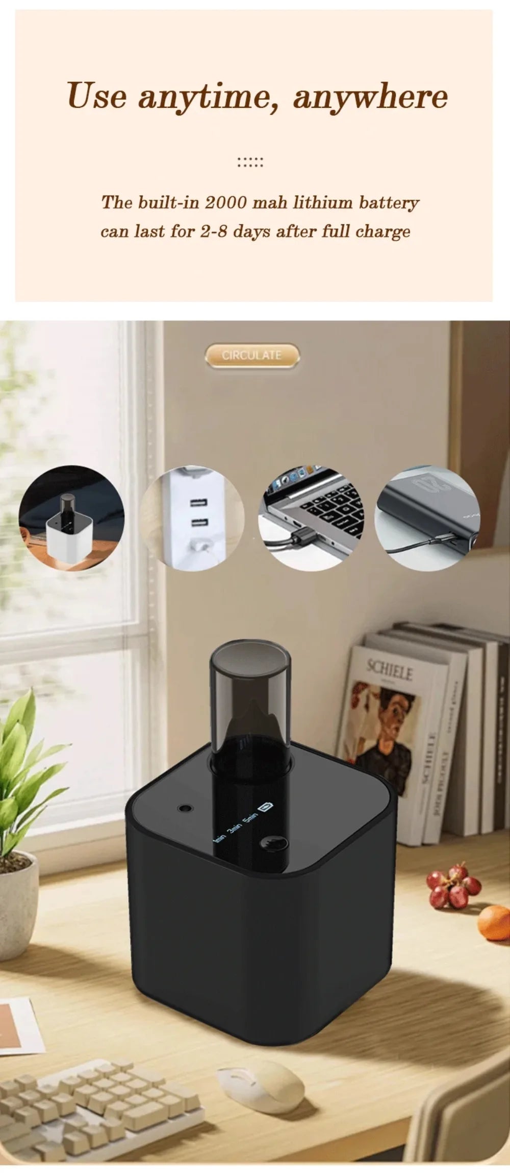 Waterless Portable Aroma Diffuser – 3 Mist Modes for Home & Office