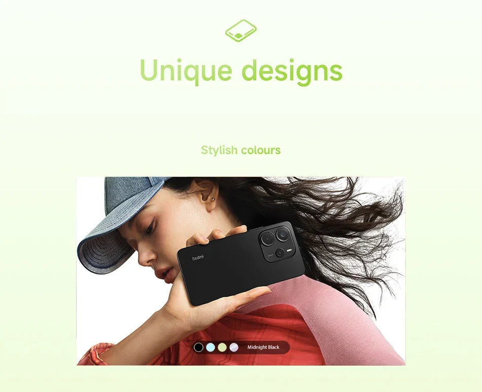 Xiaomi Redmi Note 14 smartphone with 108MP camera, MediaTek Helio G99 processor, and 120Hz display, shown front view.