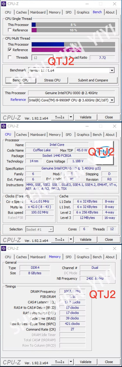 Modified Laptop CPU to LGA 1151 — Xeon E-2286M / E-2276M / E-2176M / E-2186M (QTJ0 QTJ1 QTJ2 QQLT QQLS)