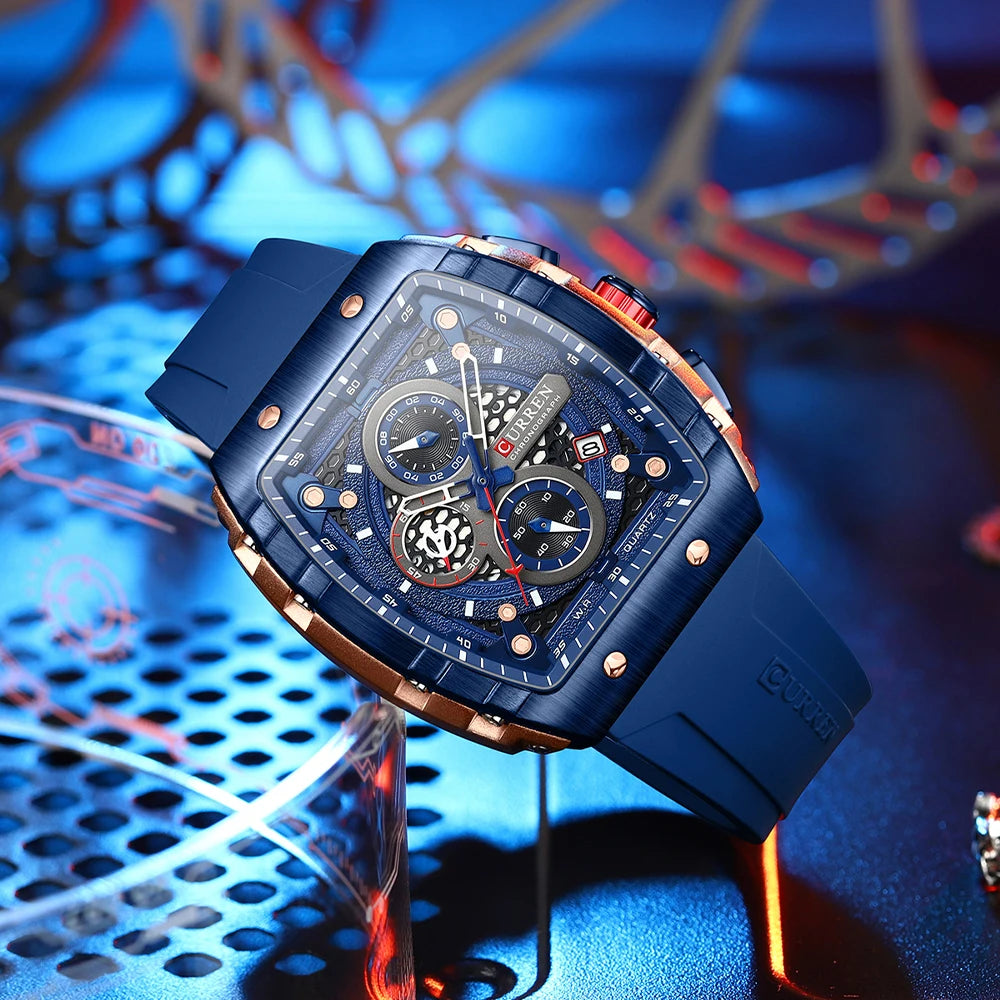 CURREN Men's Fashion Watch – Unique Square Design, Luxury Quartz Sport, Waterproof