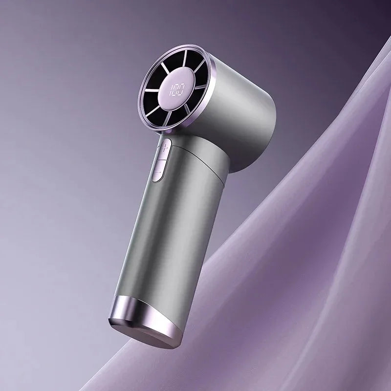 Portable R.E.D. Shopping handheld electric fan with aluminum alloy body, large wind, digital display, rechargeable, high-speed settings.