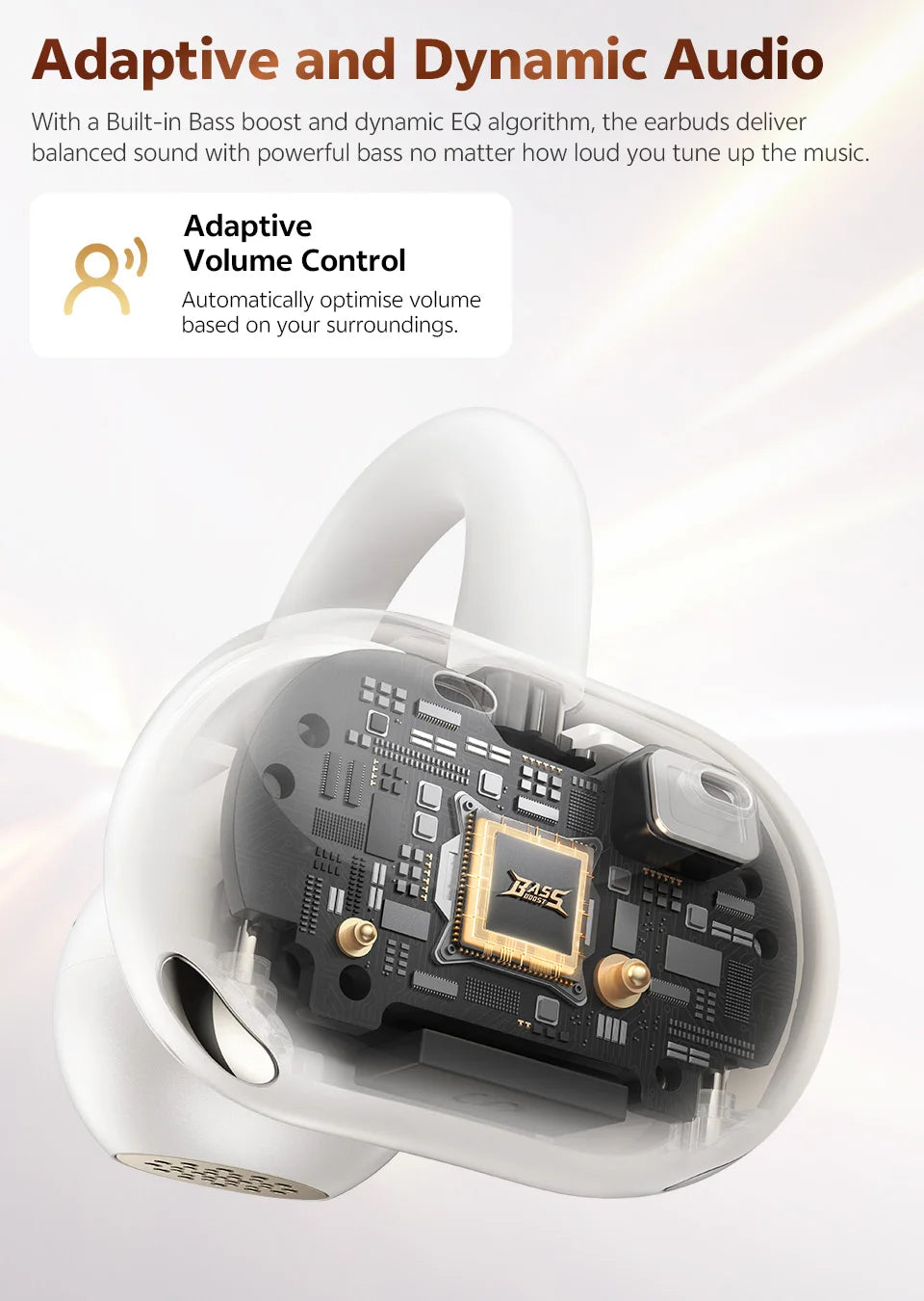 QCY Crossky C50 Open-Ear Clip-On Wireless Earbuds – Bluetooth 6.0, 4 AI Mics, Bass Boost, 60Hrs