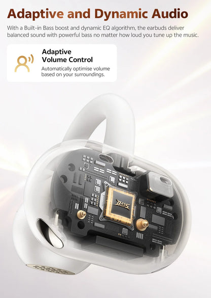 QCY Crossky C50 Open-Ear Clip-On Wireless Earbuds – Bluetooth 6.0, 4 AI Mics, Bass Boost, 60Hrs