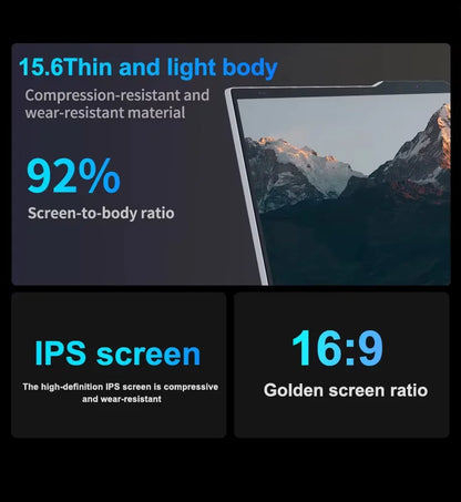 15.6" Laptop – Intel i9, 16GB RAM, 1TB SSD, 4K HD, Windows 11 Pro, Portable Notebook