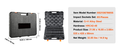SucceBuy 1/2" Drive Impact Socket Set – 6-Point CR-V Steel for Auto Repair