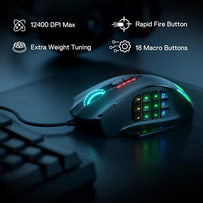 Redragon M908 Impact RGB Gaming Mouse – 12400 DPI, 18 Buttons, USB Wired