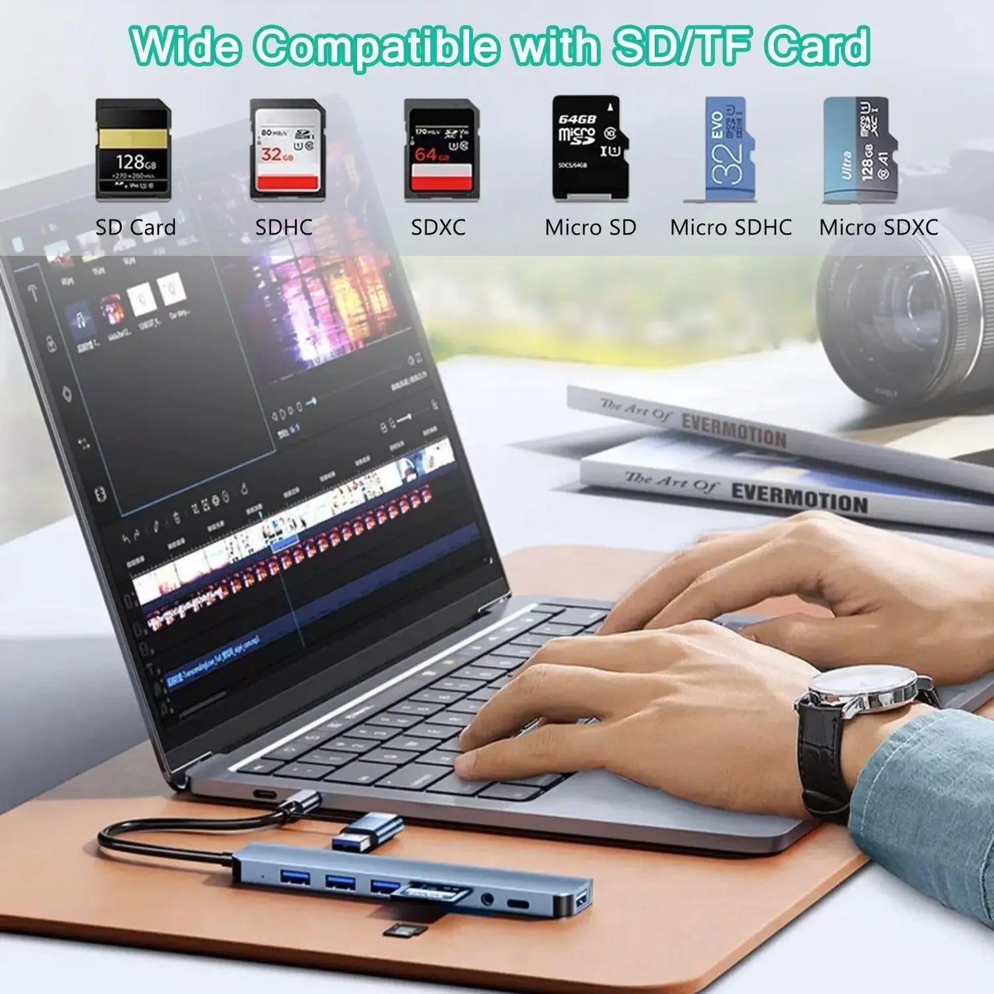 USB-C Hub 8 in 1 – HDMI, SD/TF Card Reader, RJ45, 3.5mm Aux, USB 3.1 for MacBook, Laptop, Tablet
