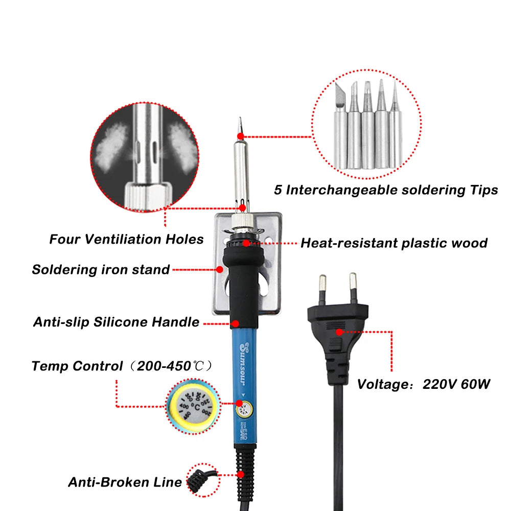60W / 80W Adjustable Temperature Electric Soldering Iron – Digital Display