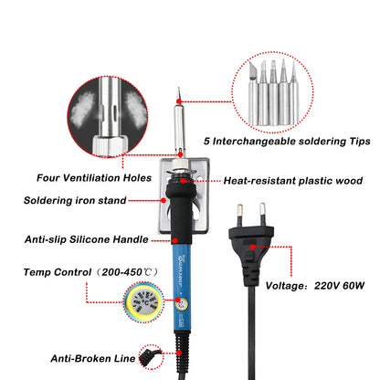 60W / 80W Adjustable Temperature Electric Soldering Iron – Digital Display