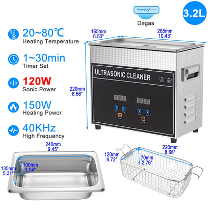 Ultrasonic Cleaner Bath 800ml–30L – Heated 35W–900W Portable Washing Machine, EU/UK/AU/US Plug