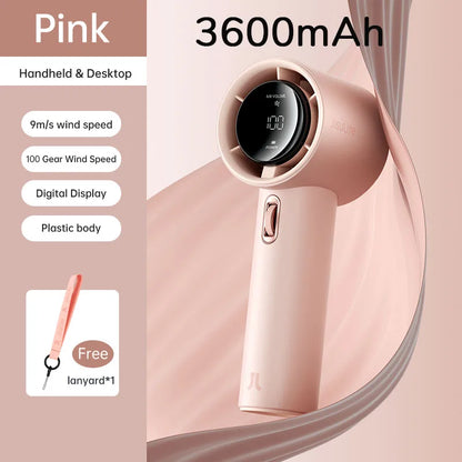 JISULIFE Mini Portable Hand Fan – 100 Wind Speeds, LED Display, 3600/5000mAh, Brushless Motor