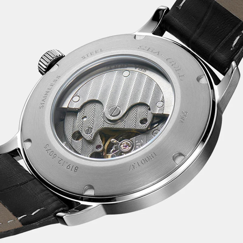 Seagull Men's Business Mechanical Watch – 50M Waterproof, Leather Strap, Valentine Gift