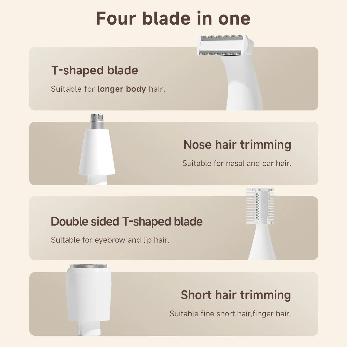 DOCO LAB 4-in-1 Electric Epilator & Hair Removal Trimmer – Cordless, Painless, Body & Bikini, Gift for Men & Women