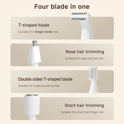 DOCO LAB 4-in-1 Electric Epilator & Hair Removal Trimmer – Cordless, Painless, Body & Bikini, Gift for Men & Women
