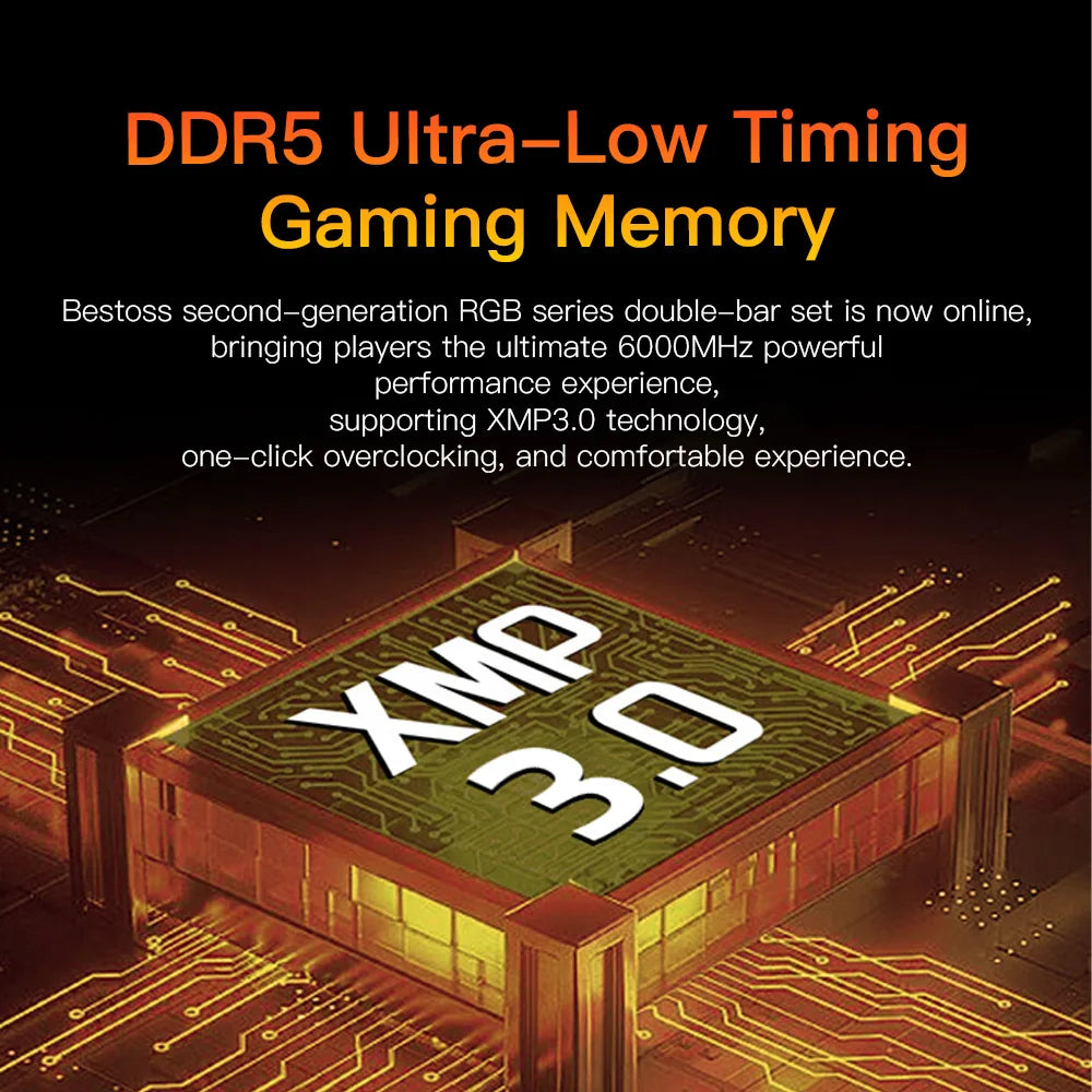Bestoss DDR5 RGB RAM – 16GB / 32GB Kit | 5600MHz 6000MHz | XMP 3.0 Desktop Memory