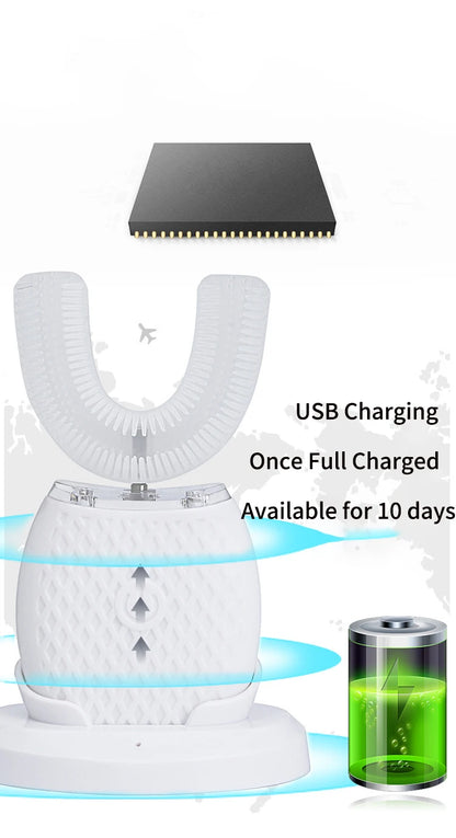 360° U-Type Automatic Electric Toothbrush – Ultrasonic, Rechargeable, Blue Light, IPX7 Waterproof | Adults