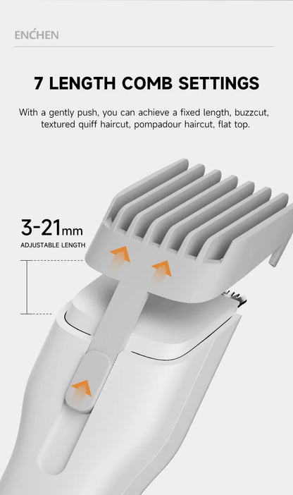 ENCHEN Boost-W Cordless Hair Clipper – USB Rechargeable, Adjustable Comb