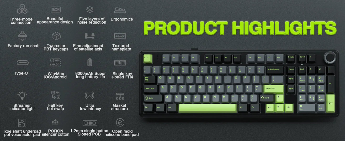 AULA F99 Pro 96% Gaming Keyboard – Tri-Mode BT5.0/2.4GHz/USB-C, Hot-Swap, 8000mAh, RGB
