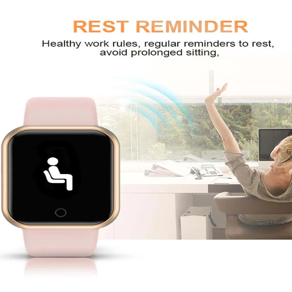 R.E.D. Shopping smart watch with fitness tracker, music control display, and calorie monitor on a sleek black band.