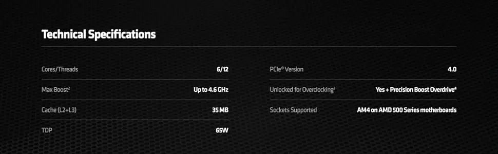 AMD Ryzen 5 5600X Desktop Processor – 6-Core, 4.6GHz, AM4, 65W, DDR4