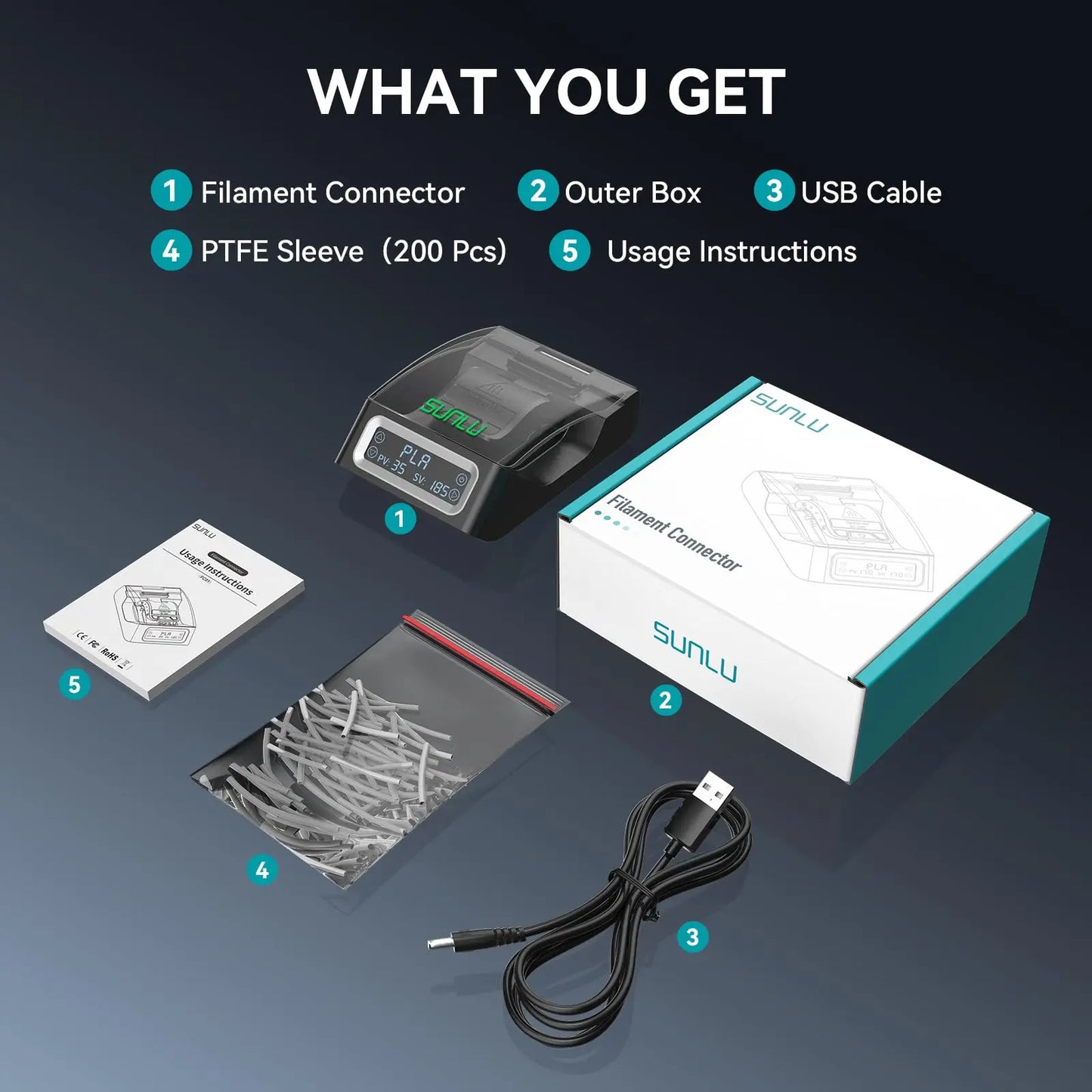 SUNLU Filament Splicer & Connector 1.75mm – 200pcs, PLA/PETG/TPU/ABS/Nylon