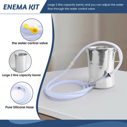 Stainless steel 2L enema kit by R.E.D. Shopping, reusable enema bucket with tube for personal health and cleansing.