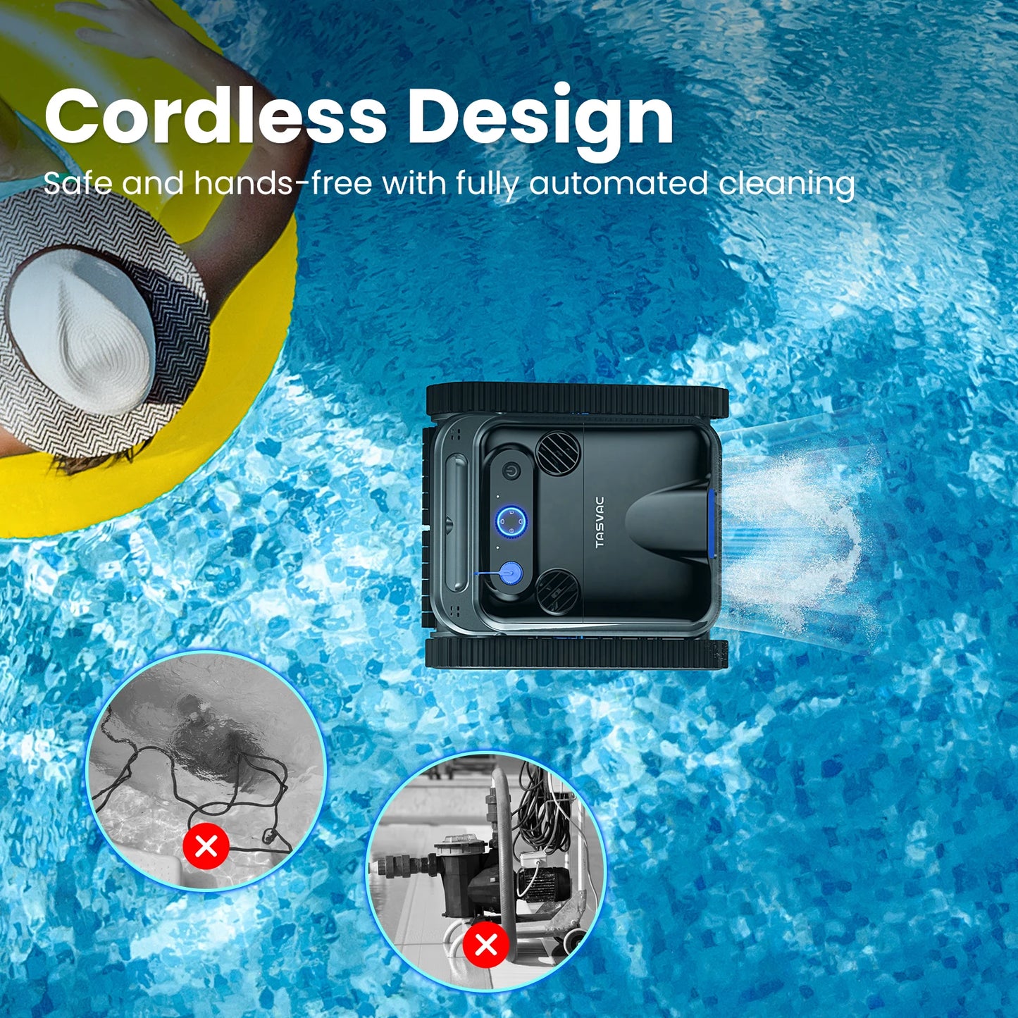 Cordless Robotic Pool Cleaner | 4 Motors, Wall & Waterline Cleaning, 300min Battery, Inground Pools