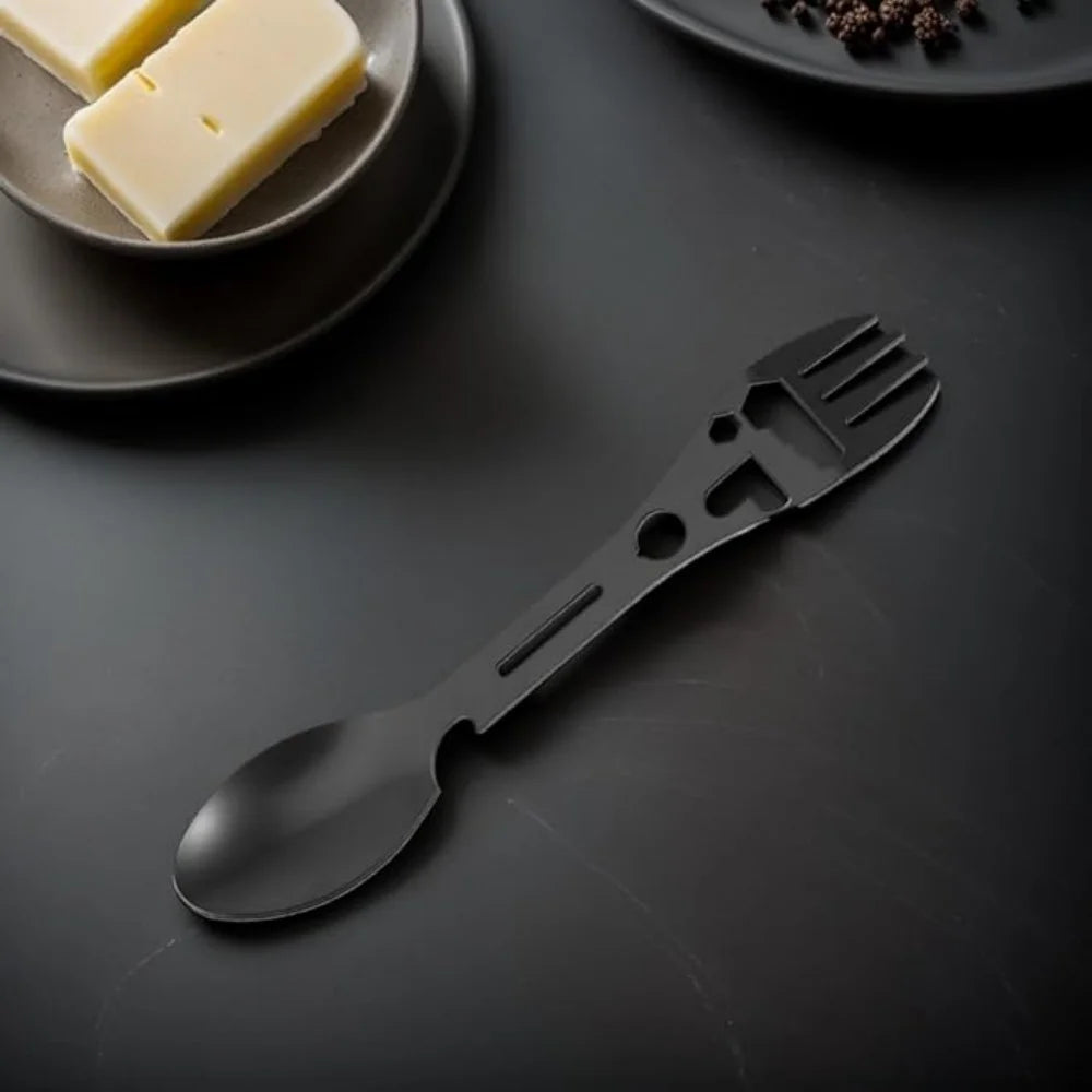 5-in-1 Camping Utensils Set | 316L Stainless Steel Fork, Knife, Spoon & Bottle Opener