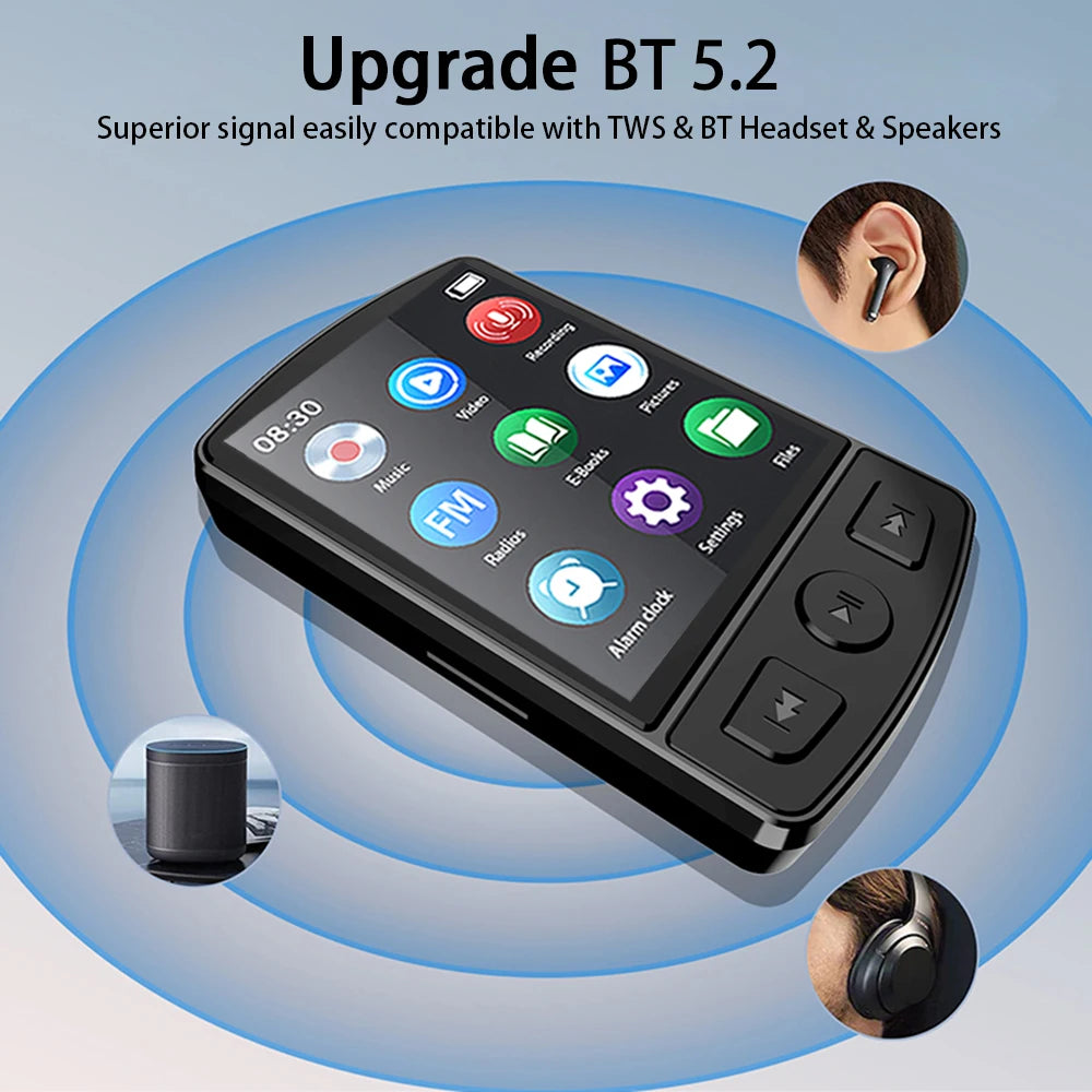 Portable Bluetooth 5.2 MP3/MP4 Music Player – 1.8" Screen, FM Radio, E-Book, Recorder, Clip Sport Walkman