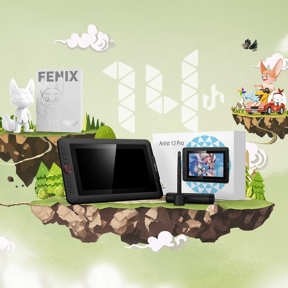 XPPen Artist 12 Pro 11.6-inch graphics drawing tablet displaying a digital art scene with stylus and tilt support.