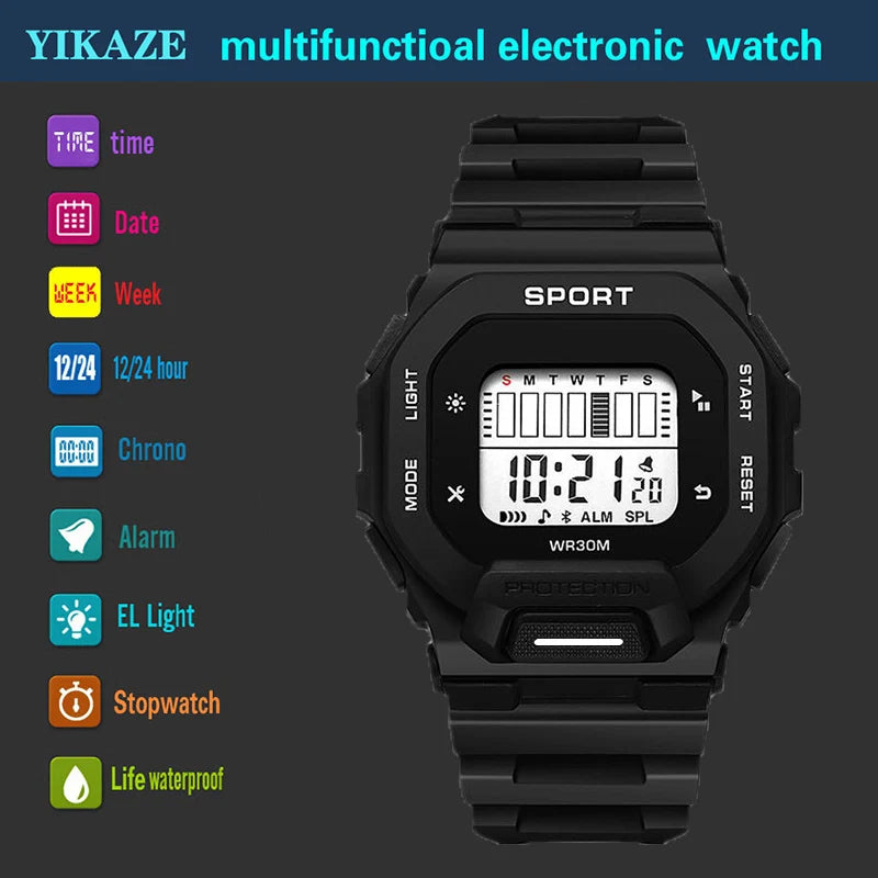 YIKAZE Men's LED Digital Sport Watch – Waterproof, Outdoor Adventure, Multifunctional