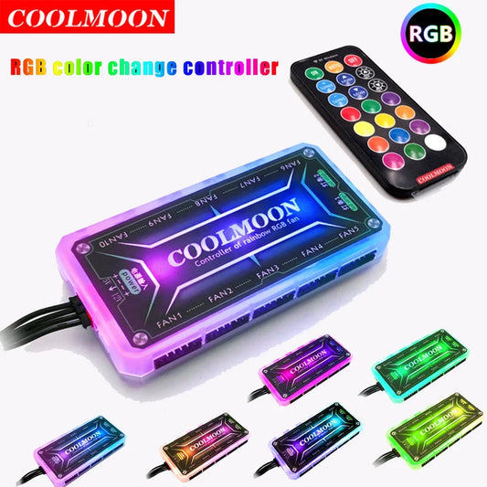 COOLMOON ARGB Fan Hub Controller – 12V 6-Pin, Remote Control, Silent