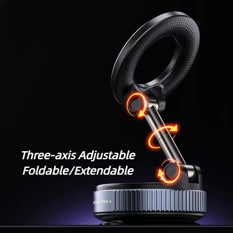 Rotating Folding Magnetic Phone Holder | Vacuum Suction MagSafe Stand for Car, Gym & Kitchen