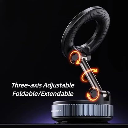 Rotating Folding Magnetic Phone Holder | Vacuum Suction MagSafe Stand for Car, Gym & Kitchen