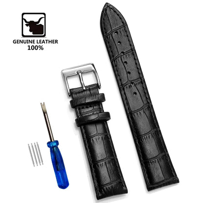 Premium Genuine Leather Watch Strap | 12–24mm, 9 Colors + Tool