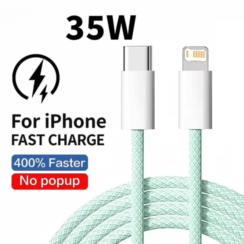 35W Braided USB-C to Lightning Fast Charge Cable for iPhone – 1m / 2m