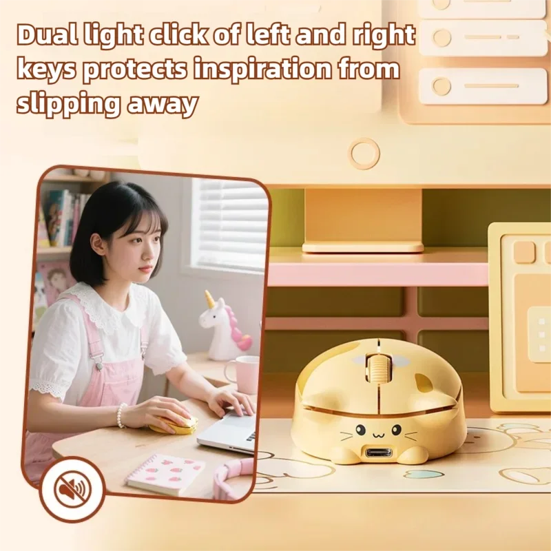 INPHIC Kalo Cute Cat Bluetooth Wireless Mouse – Silent, 2400 DPI, Rechargeable, for PC & iPad
